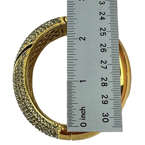AKKAD Crystal Gold Tone Hinge Bangle Bracelet - Picture 8 of 8
